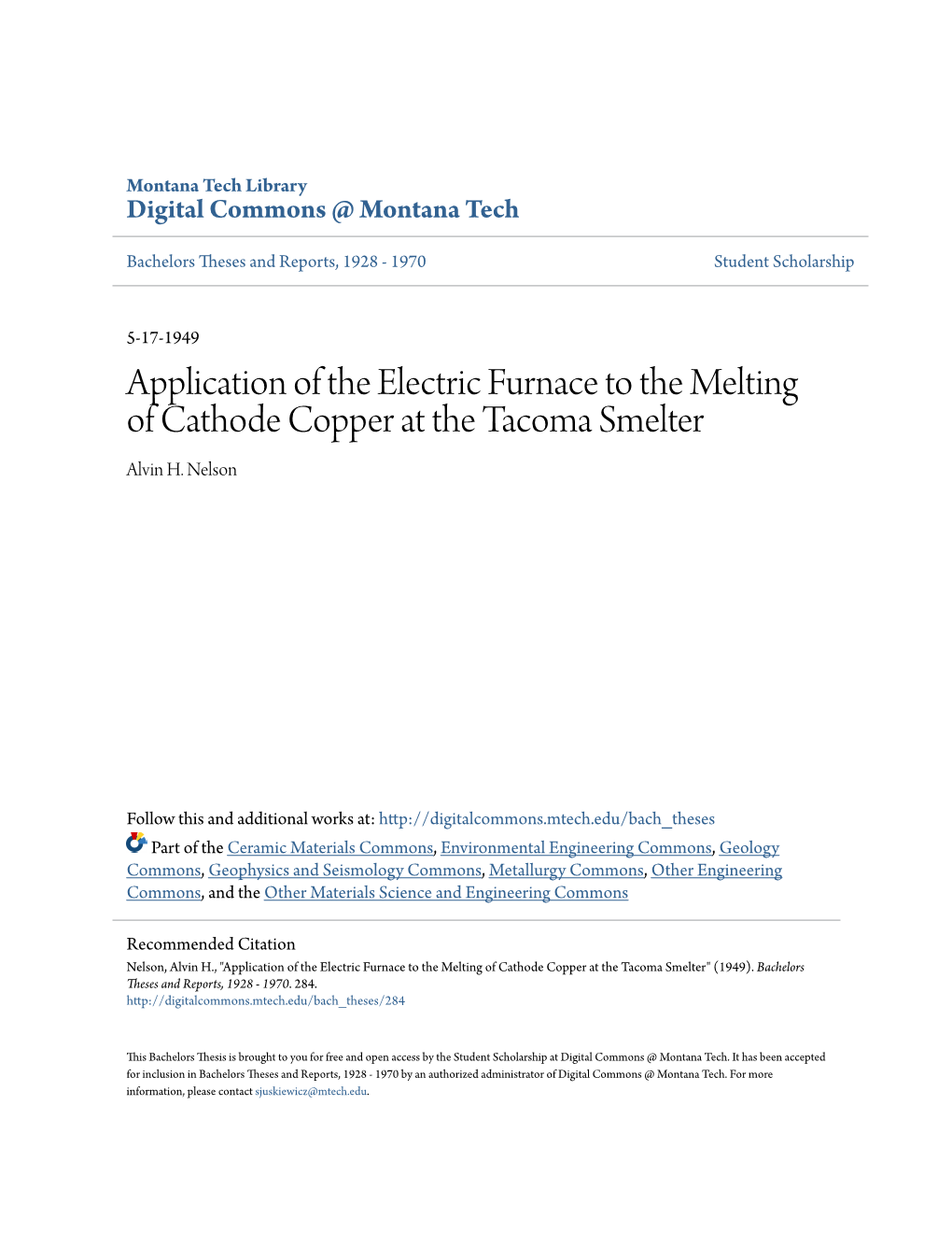 Application of the Electric Furnace to the Melting of Cathode Copper at the Tacoma Smelter Alvin H