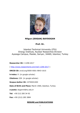 Nilgun (DOGAN) BAYDOGAN Prof. Dr. Istanbul Technical University