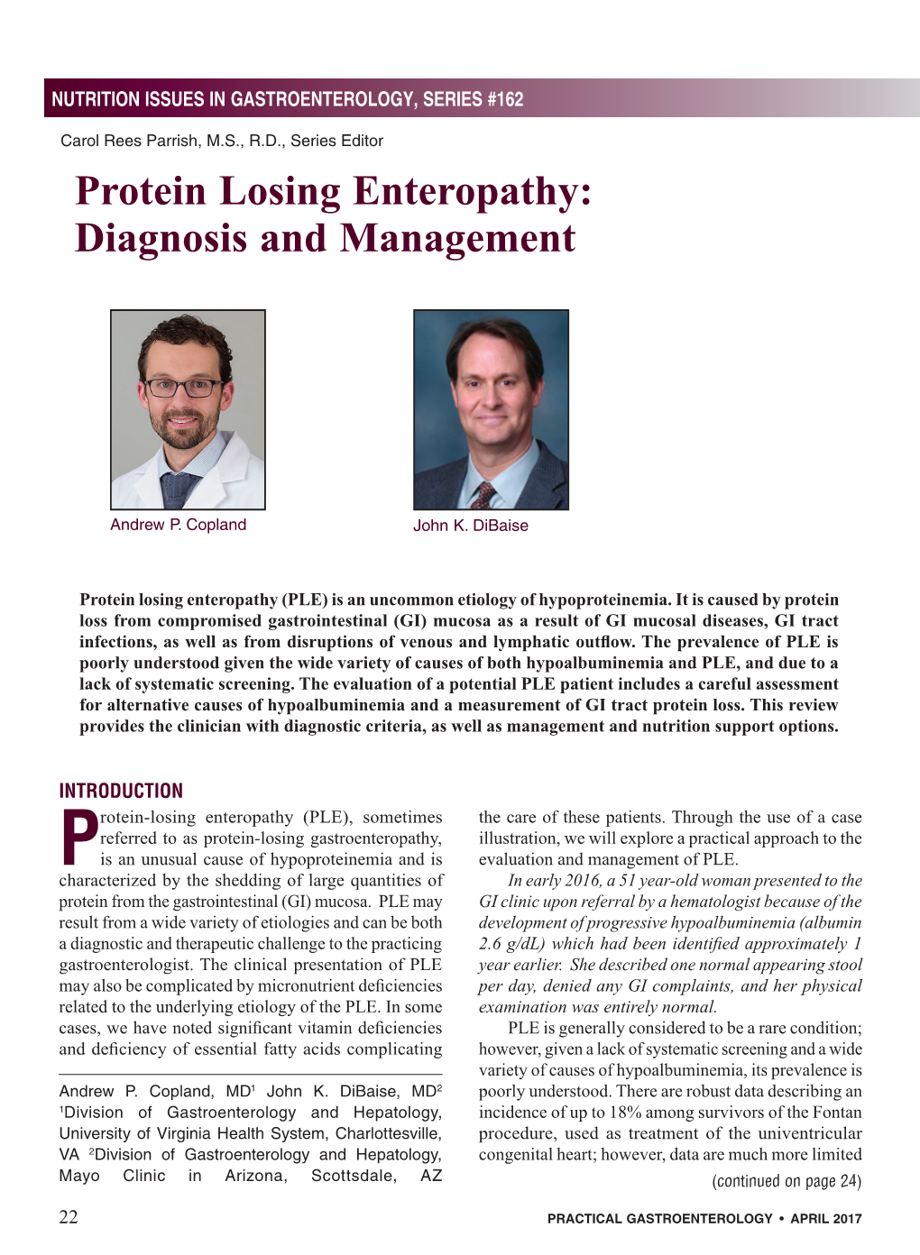 Protein Losing Enteropathy: Diagnosis and Management