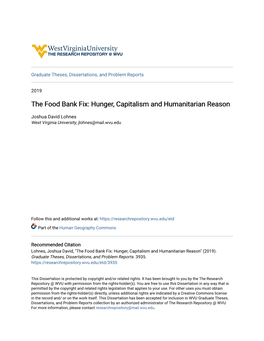 The Food Bank Fix: Hunger, Capitalism and Humanitarian Reason