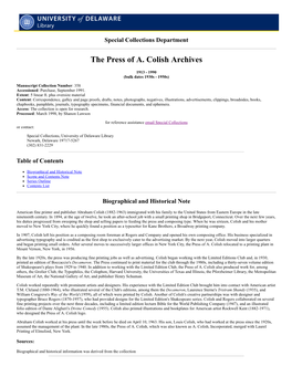 The Press of A. Colish Archives