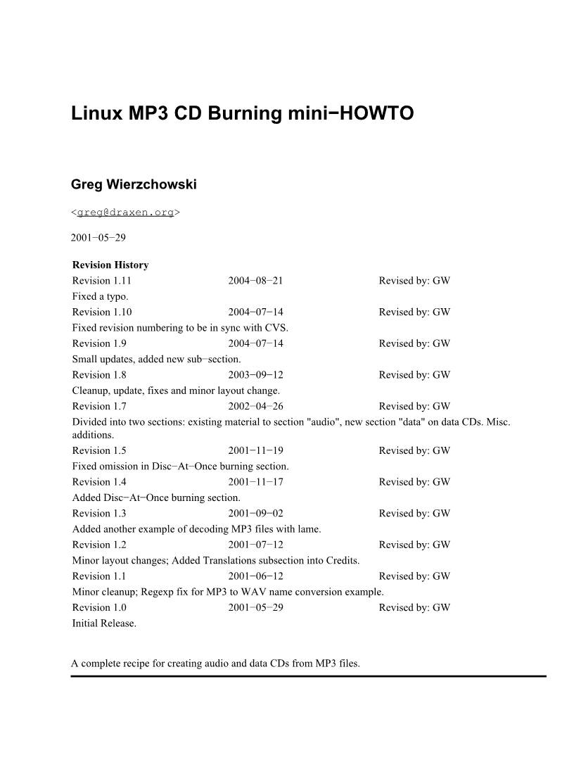 Linux MP3 CD Burning Mini-HOWTO