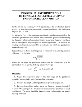 5 the Conical Pendulum, Uniform Circular Motion