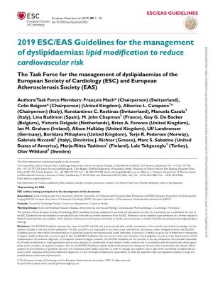 2019 ESC/EAS Guidelines for the Management of Dyslipidaemias