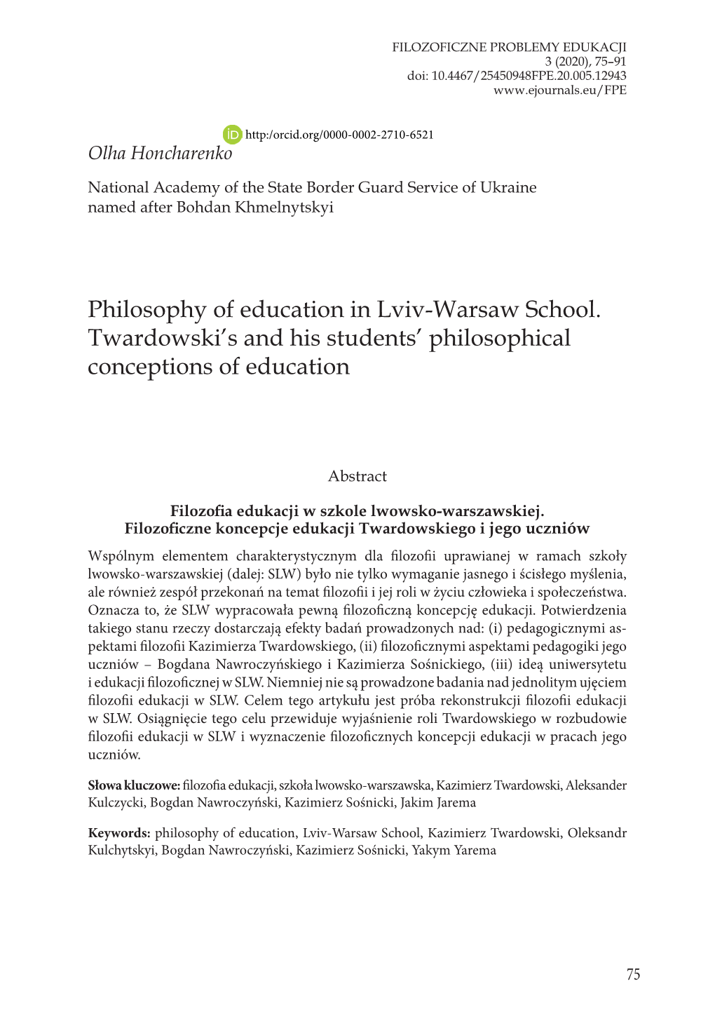 Philosophy of Education in Lviv-Warsaw School. Twardowski's
