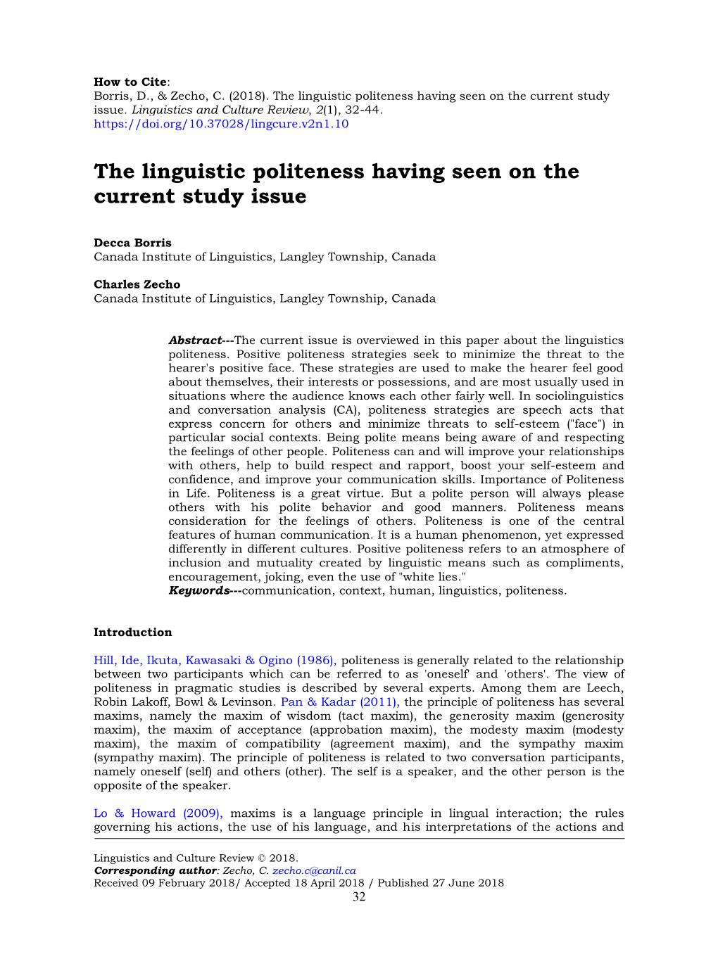 The Linguistic Politeness Having Seen on the Current Study Issue
