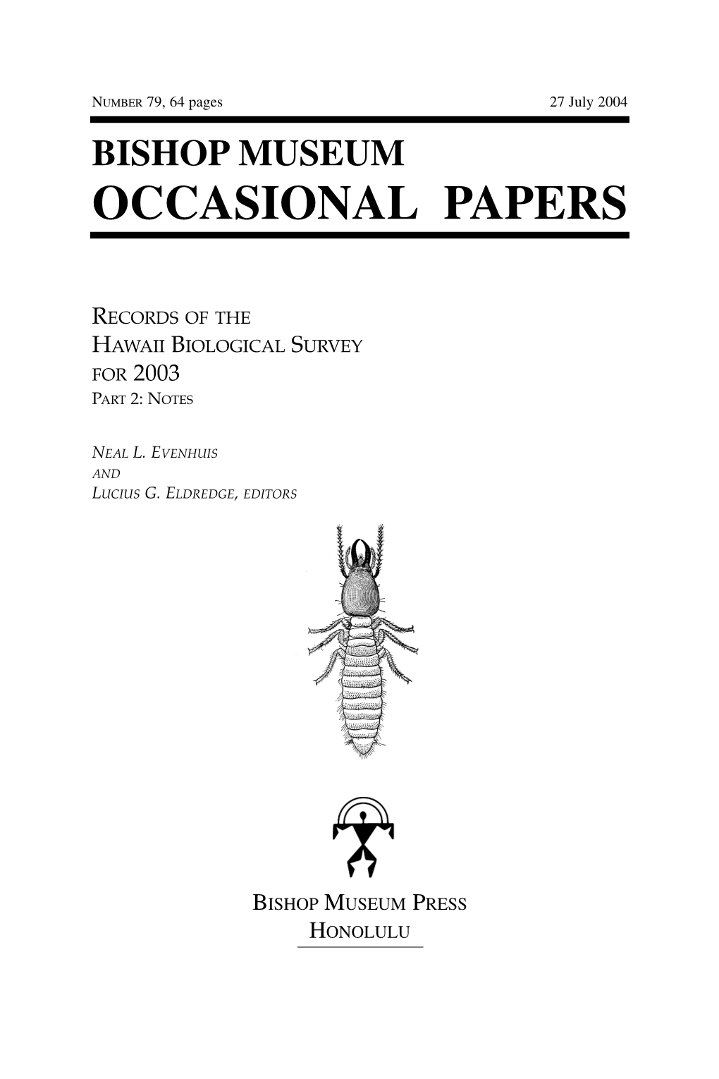 Records of the Hawaii Biological Survey for 2003 Part 2: Notes