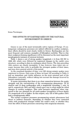 The Effects of Earthquakes on the Natural Environment in Greece