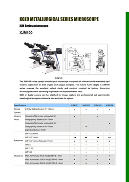 KOZO METALLURGICAL SERIES MICROSCOPE XJM Series Microscope XJM100