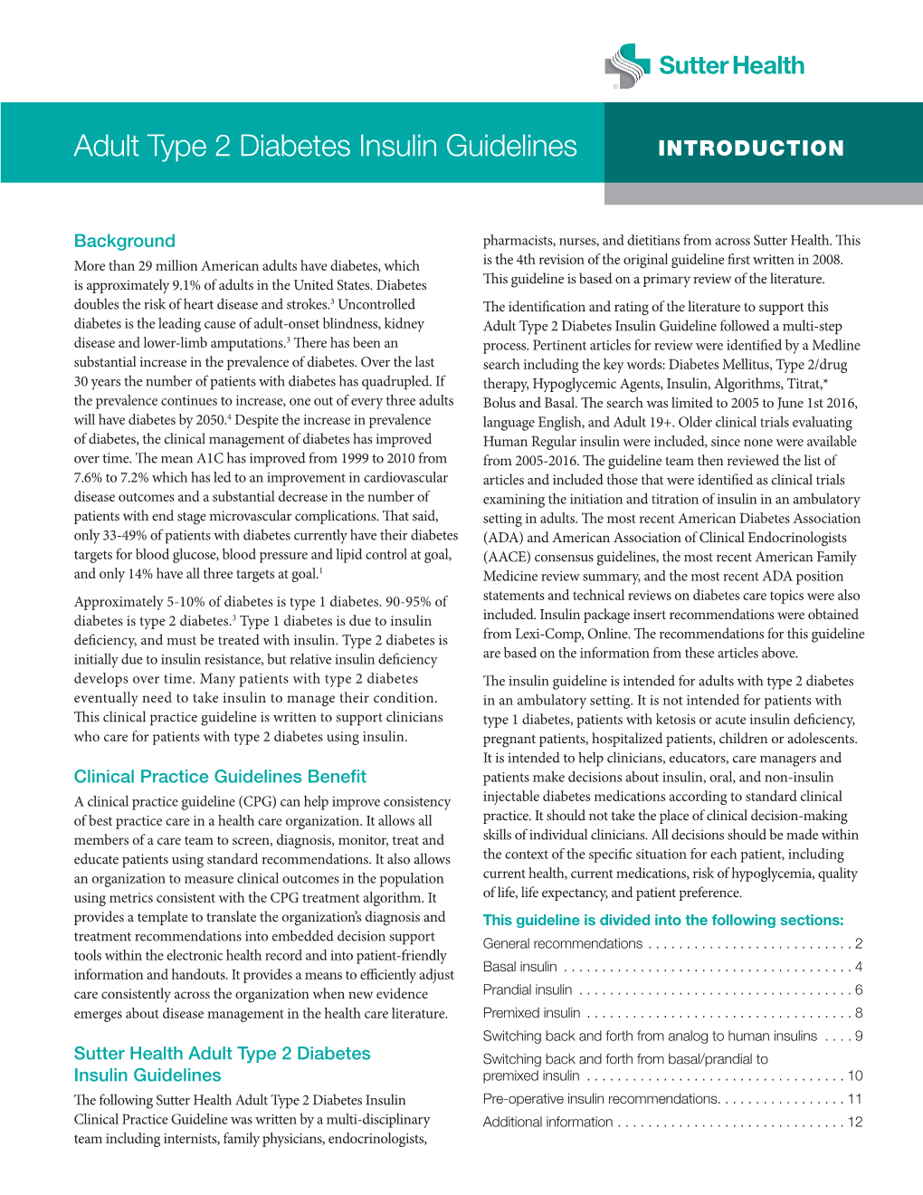 Adult Type 2 Diabetes Insulin Guidelines INTRODUCTION