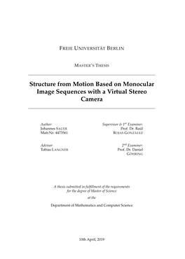 Structure from Motion Based on Monocular Image Sequences with a Virtual Stereo Camera