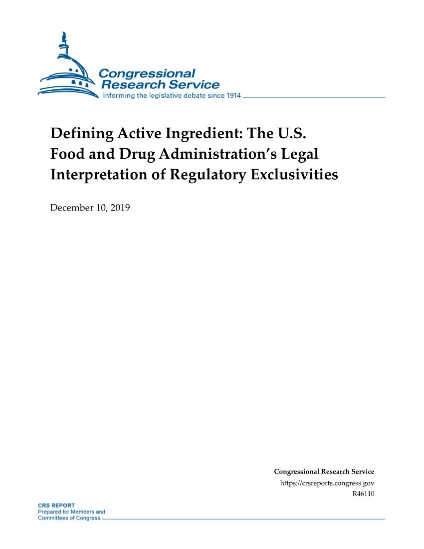 Defining Active Ingredient: the U.S