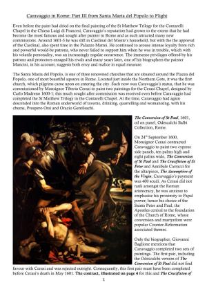 Caravaggio in Rome: Part III from Santa Maria Del Popolo to Flight