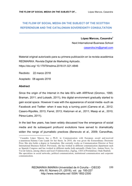 The Flow of Social Media on the Subject of the Scottish Referendum and the Catalonian Sovereignty Consultation