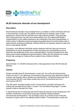 46,XX Testicular Disorder of Sex Development