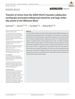 Transfer of Stress from the 2004 Mw9.2 Sumatra Subduction Earthquake Promoted Widespread Seismicity and Large Strike- Slip Events in the Wharton Basin