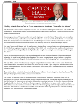 Capitol Hall Reports September 7, 2018