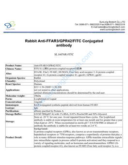 Rabbit Anti-FFAR3/GPR42/FITC Conjugated Antibody-SL16076R