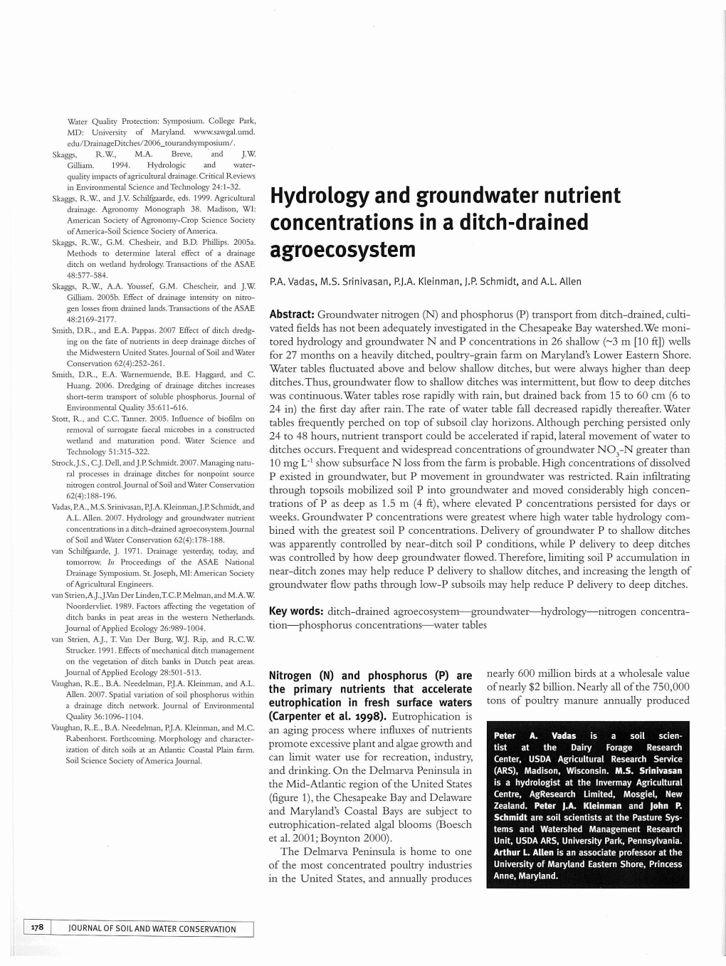 Hydrology and Groundwater Nutrient Concentrations in a Ditch-Drained