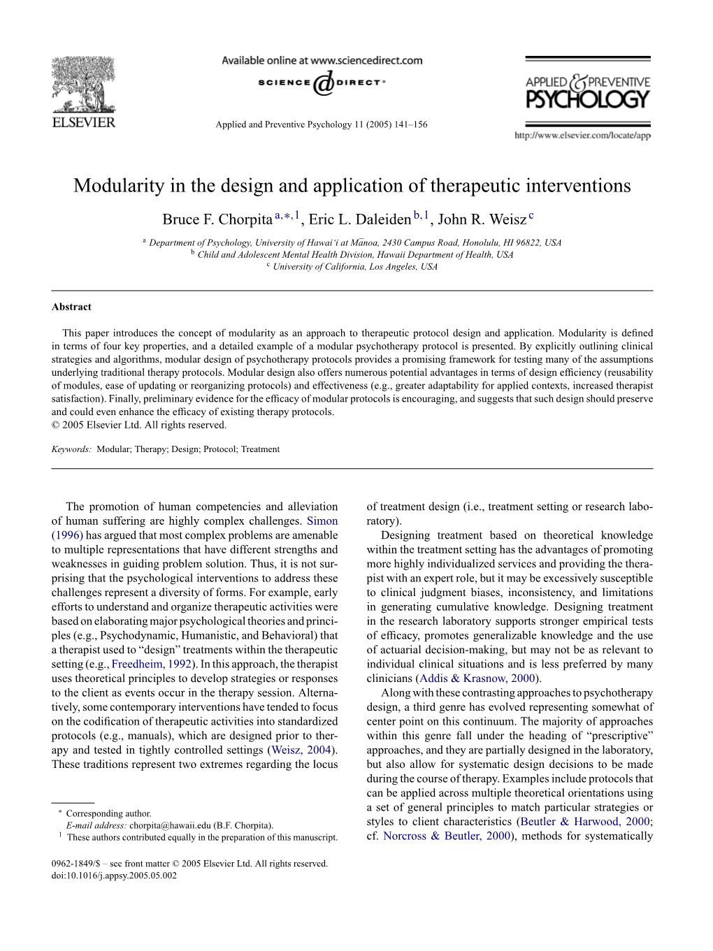 Modularity in the Design and Application of Therapeutic Interventions