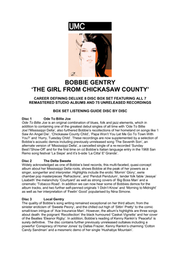 Bobbie Gentry Box Set Listening Guide Disc by Disc