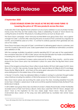 2 September 2020 COLES DOUBLES DOWN on VALUE AS the BIG