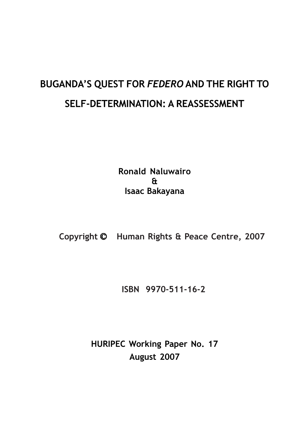 Buganda Quest for Federo and the Right to Self-Determination