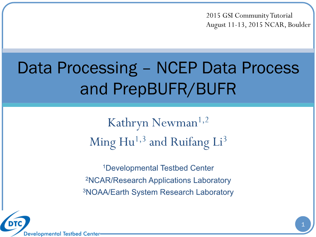 Data Processing – NCEP Data Process and Prepbufr/BUFR