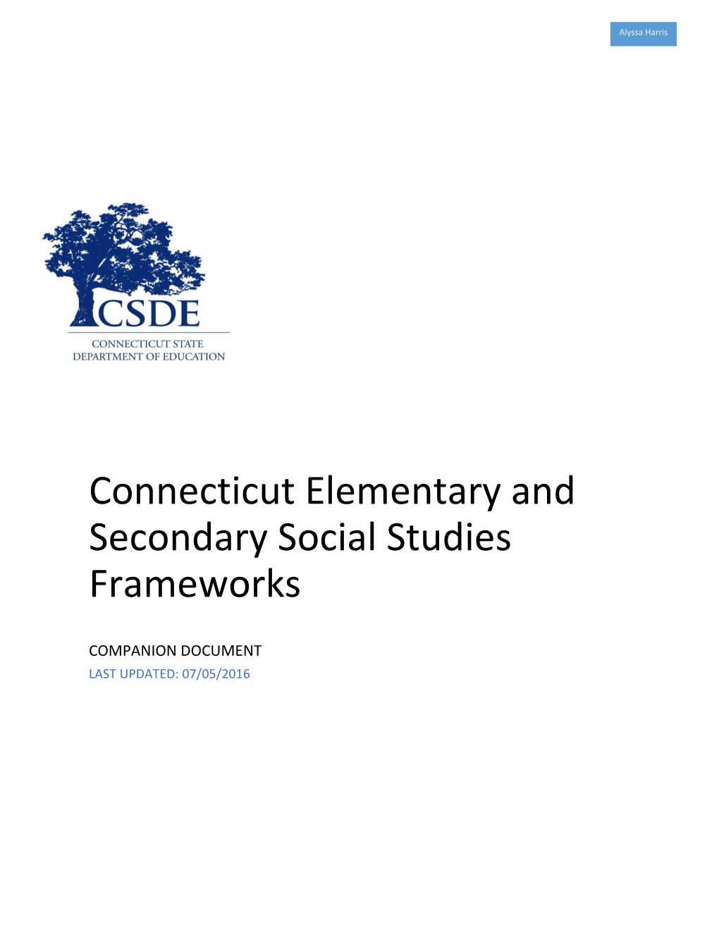 Connecticut Elementary and Secondary Social Studies Frameworks