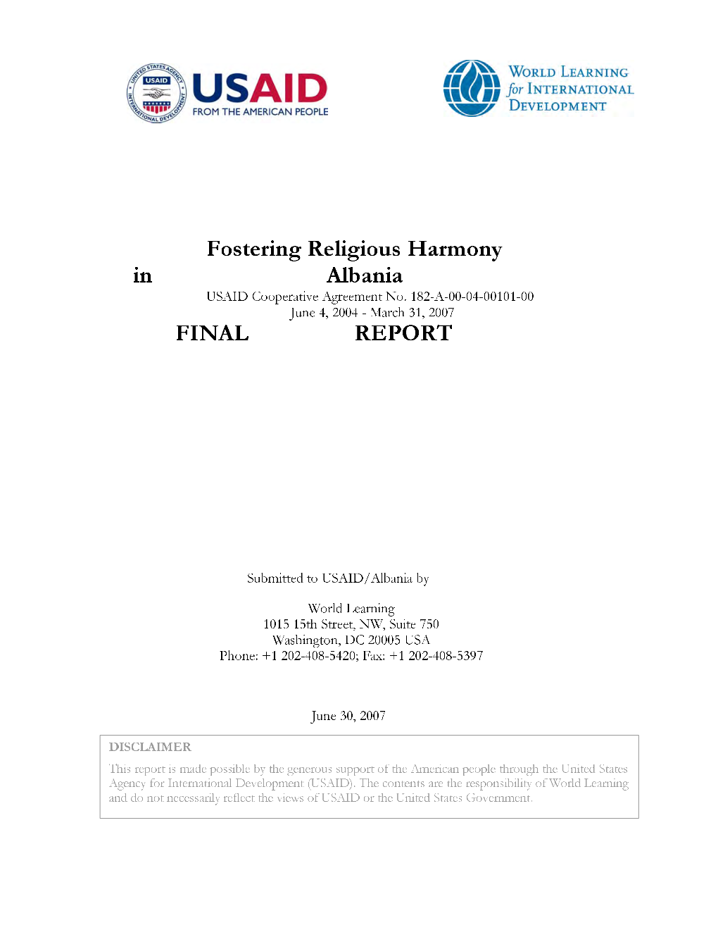 Fostering Religious Harmony in Albania FINAL REPORT