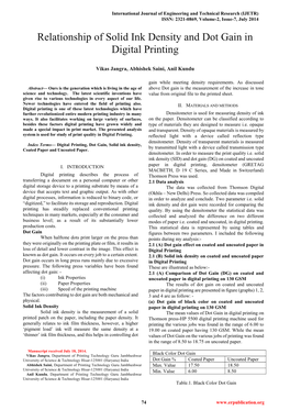 Relationship of Solid Ink Density and Dot Gain in Digital Printing