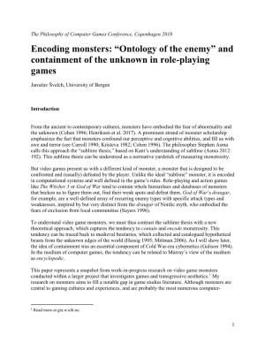 Encoding Monsters: “Ontology of the Enemy” and Containment of the Unknown in Role-Playing Games