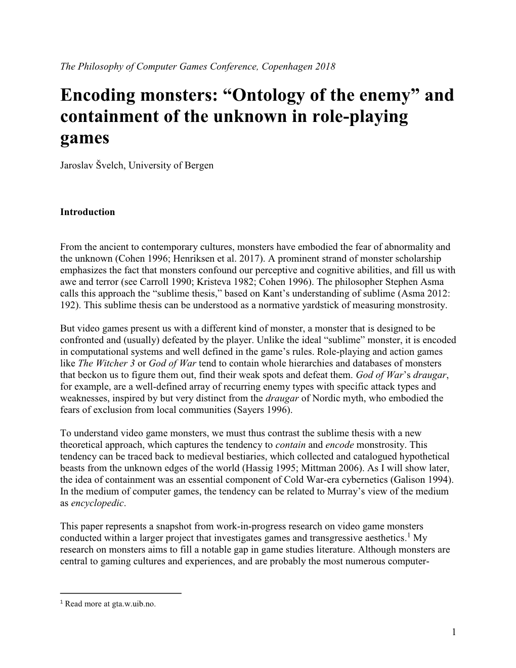 Encoding Monsters: “Ontology of the Enemy” and Containment of the Unknown in Role-Playing Games