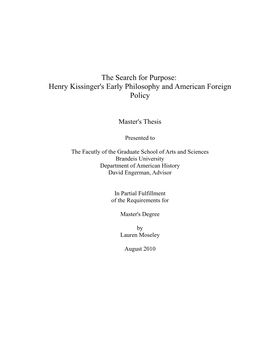 Henry Kissinger's Early Philosophy and American Foreign Policy