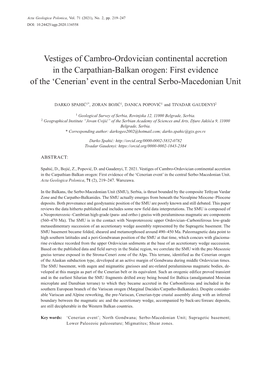 Vestiges of Cambro-Ordovician Continental Accretion in the Carpathian-Balkan Orogen: First Evidence of the ‘Cenerian’ Event in the Central Serbo-Macedonian Unit