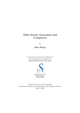 Table Search, Generation and Completion
