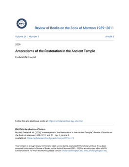 Antecedents of the Restoration in the Ancient Temple