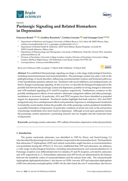 Purinergic Signaling and Related Biomarkers in Depression