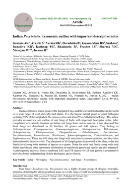 Indian Pucciniales: Taxonomic Outline with Important Descriptive Notes