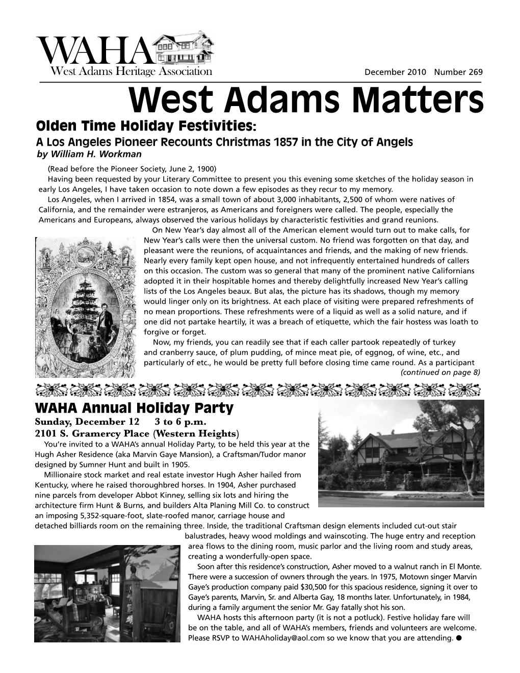 West Adams Matters Olden Time Holiday Festivities: a Los Angeles Pioneer Recounts Christmas 1857 in the City of Angels by William H