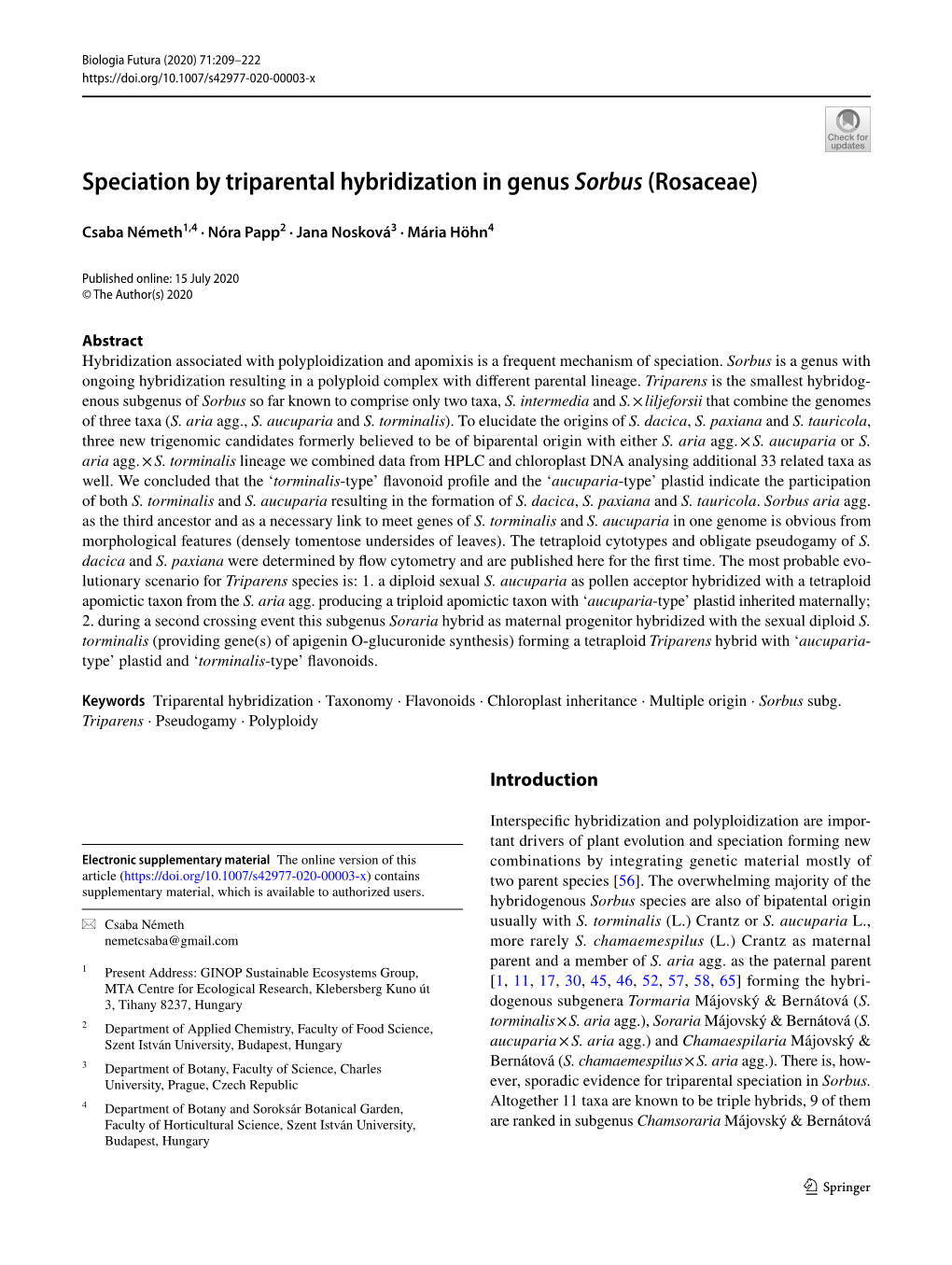Speciation by Triparental Hybridization in Genus Sorbus (Rosaceae)