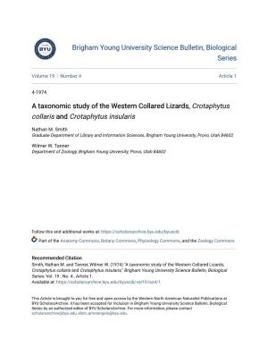 A Taxonomic Study of the Western Collared Lizards, Crotaphytus Collaris and Crotaphytus Insularis