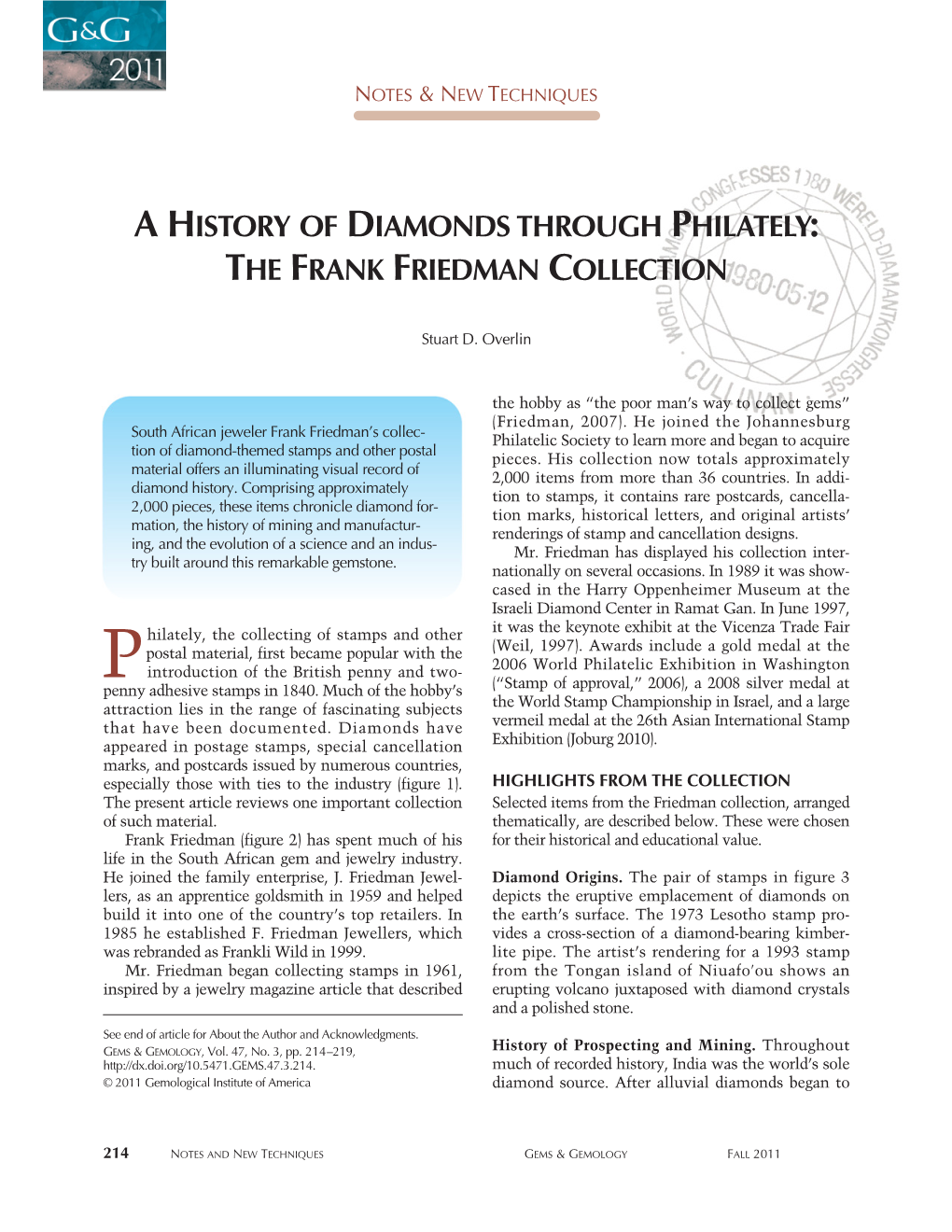 A History of Diamonds Through Philately: the Frank Friedman Collection