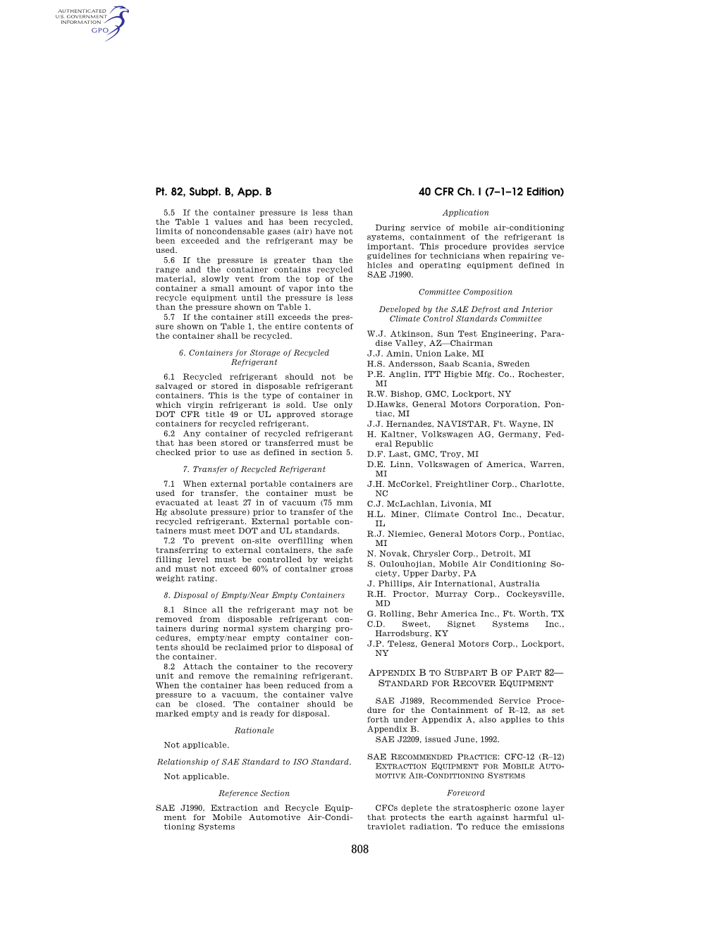 40 CFR Ch. I (7–1–12 Edition) Pt. 82, Subpt. B, App. B