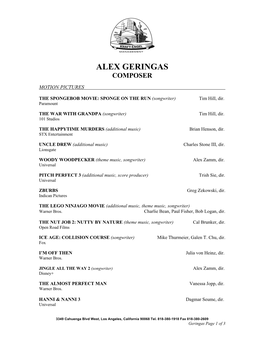 Geringas, Alex Credits