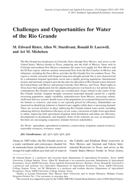 Challenges and Opportunities for Water of the Rio Grande