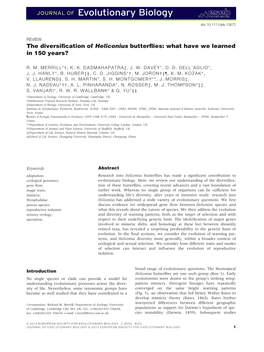 The Diversification of Heliconius Butterflies