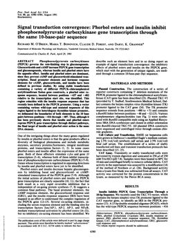 Signal Transduction Convergence: Phorbol Esters and Insulin Inhibit Phosphoenolpyruvate Carboxykinase Gene Transcription Through