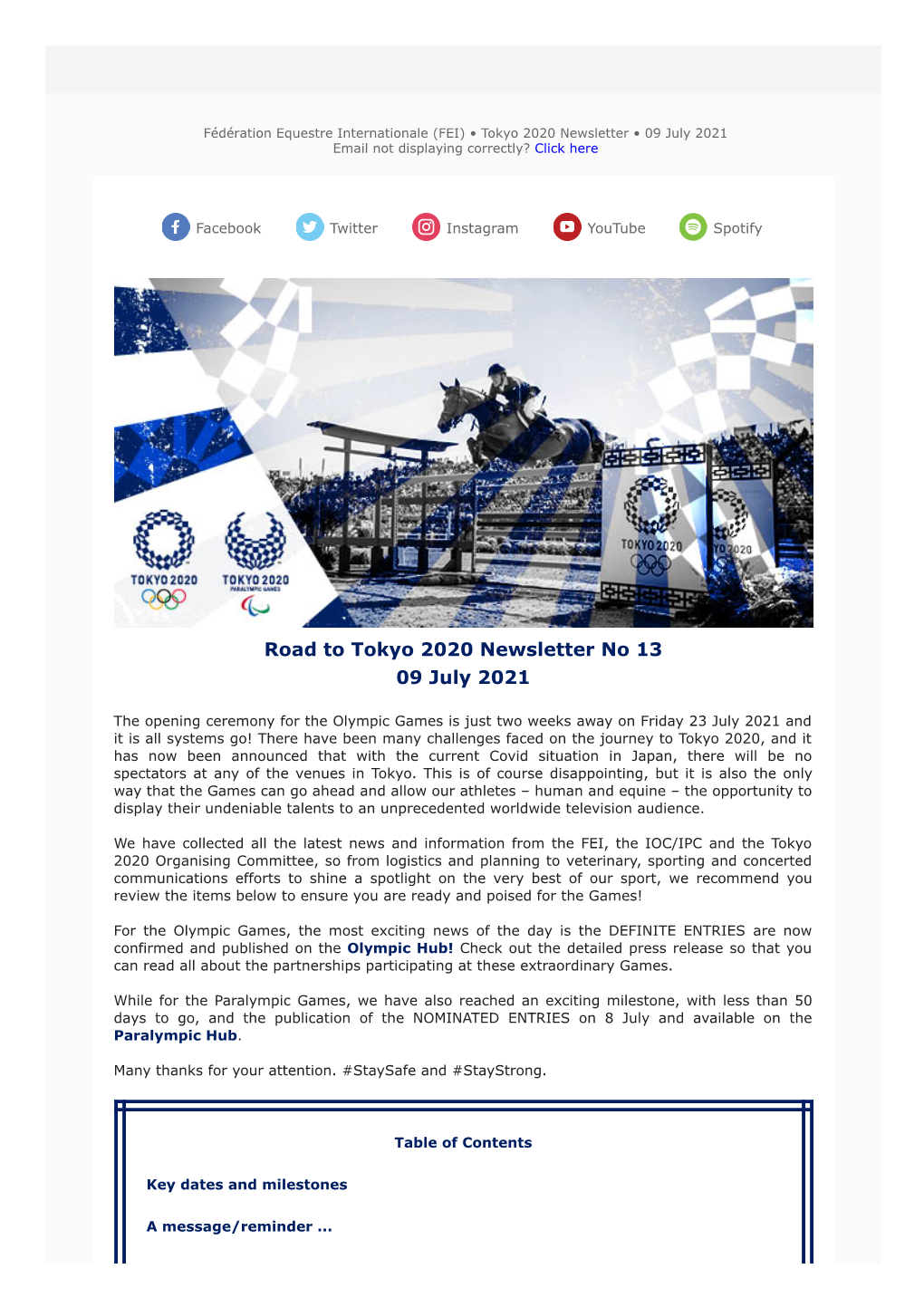 Road to Tokyo 2020 Newsletter No 13 09 July 2021