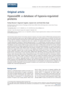 Hypoxiadb: a Database of Hypoxia-Regulated Proteins